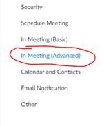 In Meeting Settings option